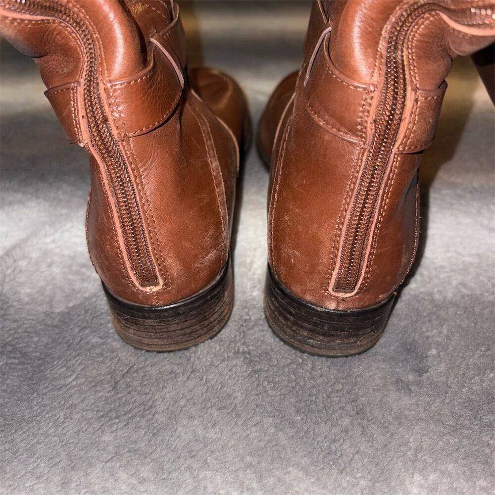 Tory Burch Women's Adeline Brown Leather Knee High Riding Boots Back Zip Closure - Picture 5 of 9